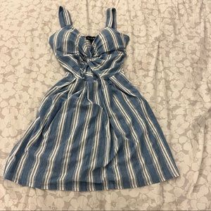 blue and white striped dress
